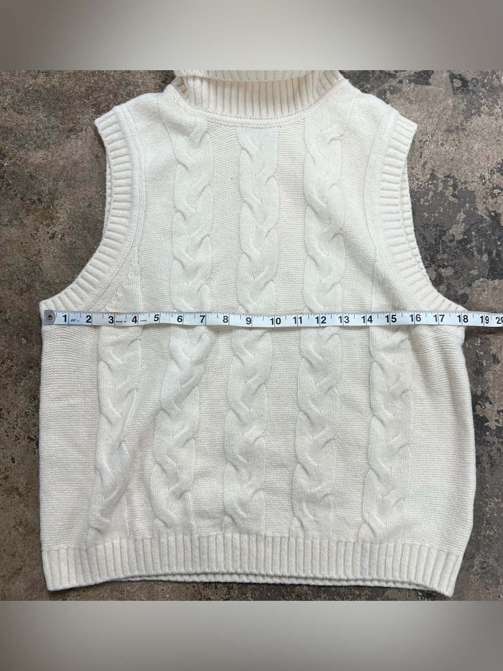 GAP Ivory Cable Knit Sleeveless Turtleneck Sweater Vest White Chunky Layer - Picture 4 of 6